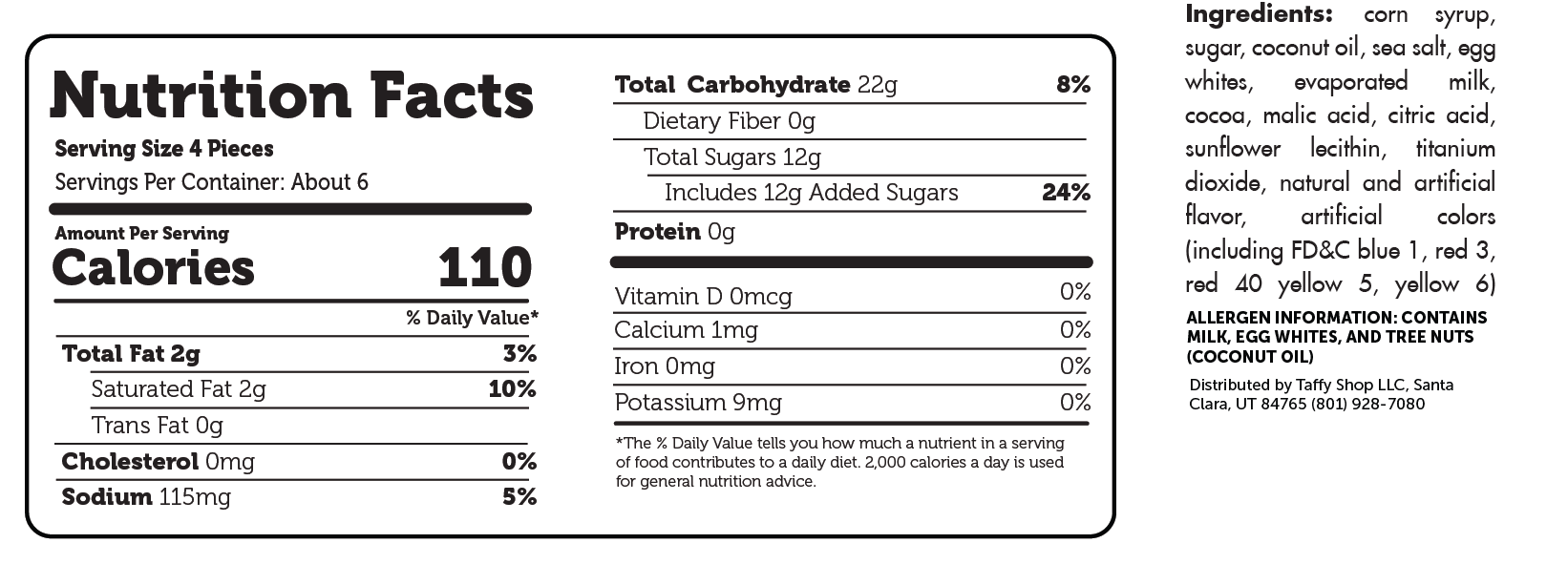 Sugar Free Nutrition Label