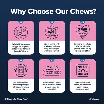 Retro Favorites Taffy Mix features vibrant, chewy saltwater taffy in assorted rainbow colors, offering a classic treat | Taffy Shop.