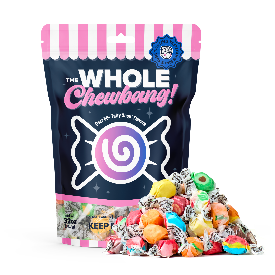 The Whole Chewbang! features a colorful mix of chewy saltwater taffy, a classic candy treat variety pack. | Taffy Shop
