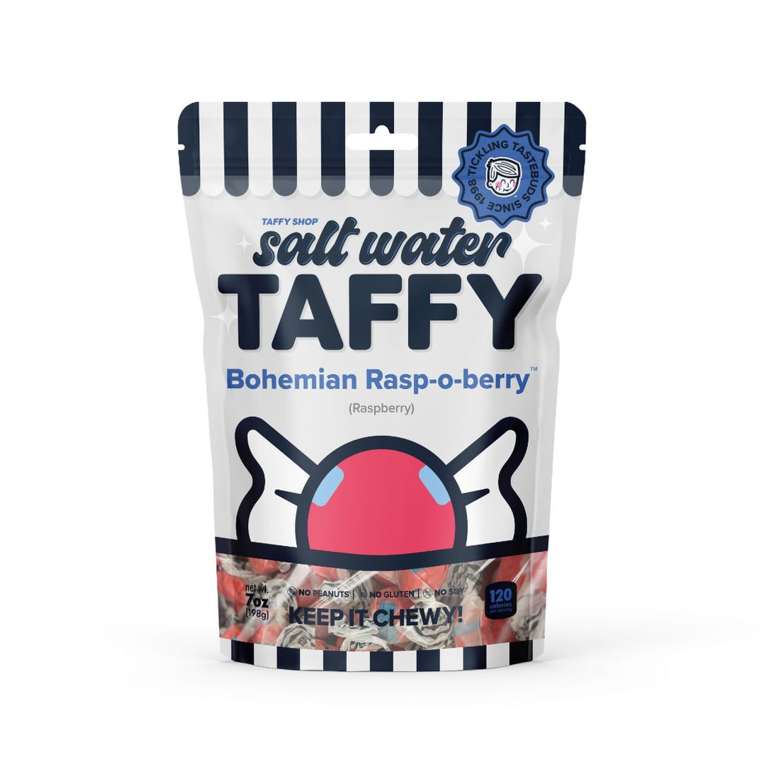 Raspberry salt water taffy piece