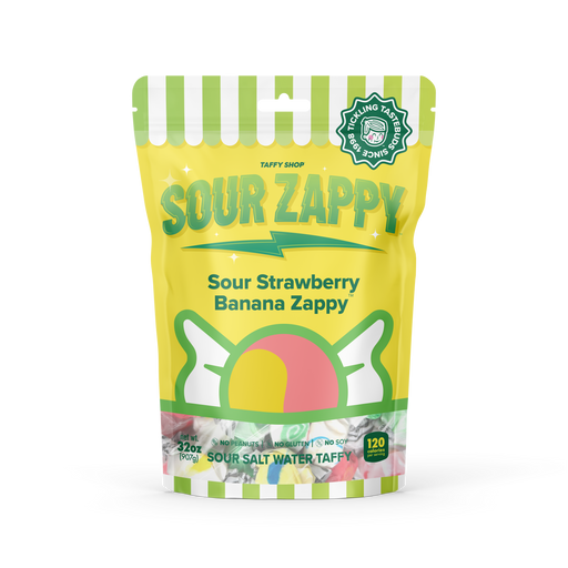 Sour Strawberry Banana Zappy Taffy Taffy Shop Family (32oz)